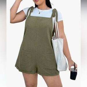 Army Green Tie Shoulder Romper w/ Pockets Medium